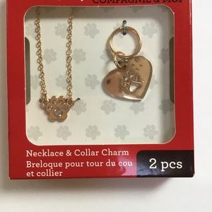 Pet & Me Gold Pawprint Necklace & Collar Charm Set NWT